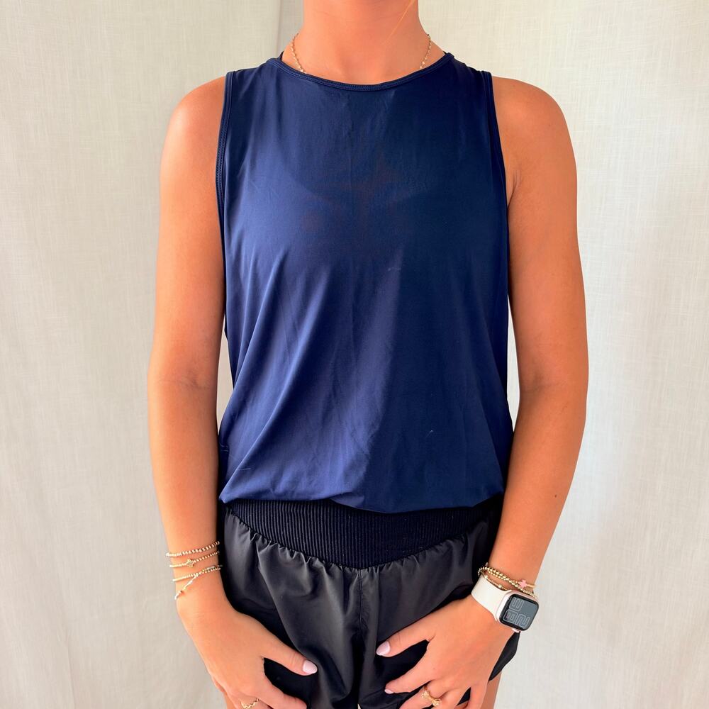 Navy Blue Open Back Workout Tank Top Size M